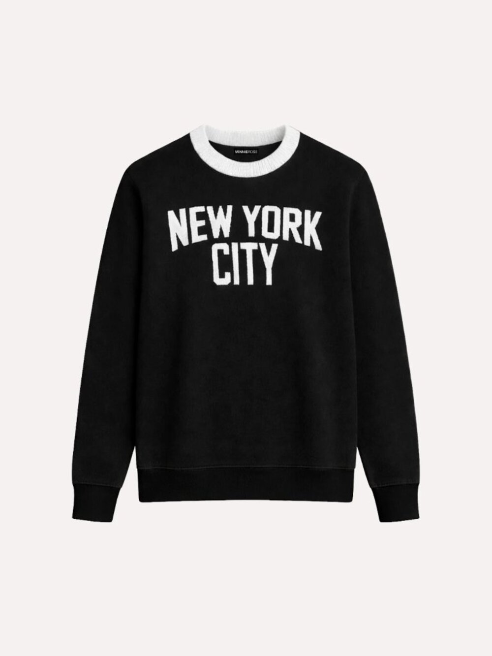 Minnie Rose Cashmere New York City Crew Sweater M/L Black/Cream